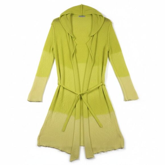 Issey Miyake Knit Cardigan Sweater Belt Women's M Green Yellow Ombre Mesh Duster - Picture 3 of 11